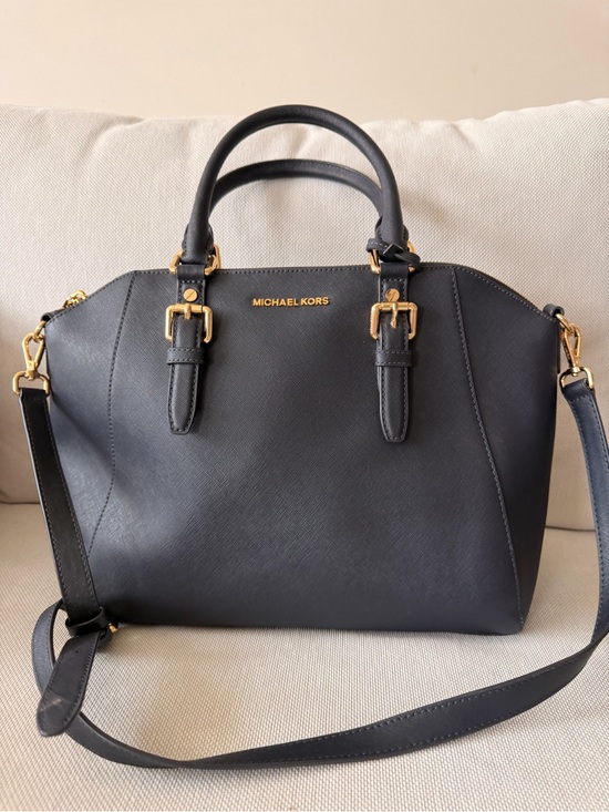 Michael Kors Handbags - Michael Kors Navy color  Saffiano Leather Dome Satchel with Gold Hardware